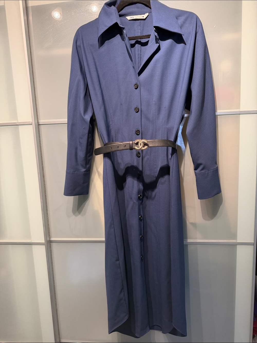 Zara Blue Button-Front Midi Shirt Dress Size Small